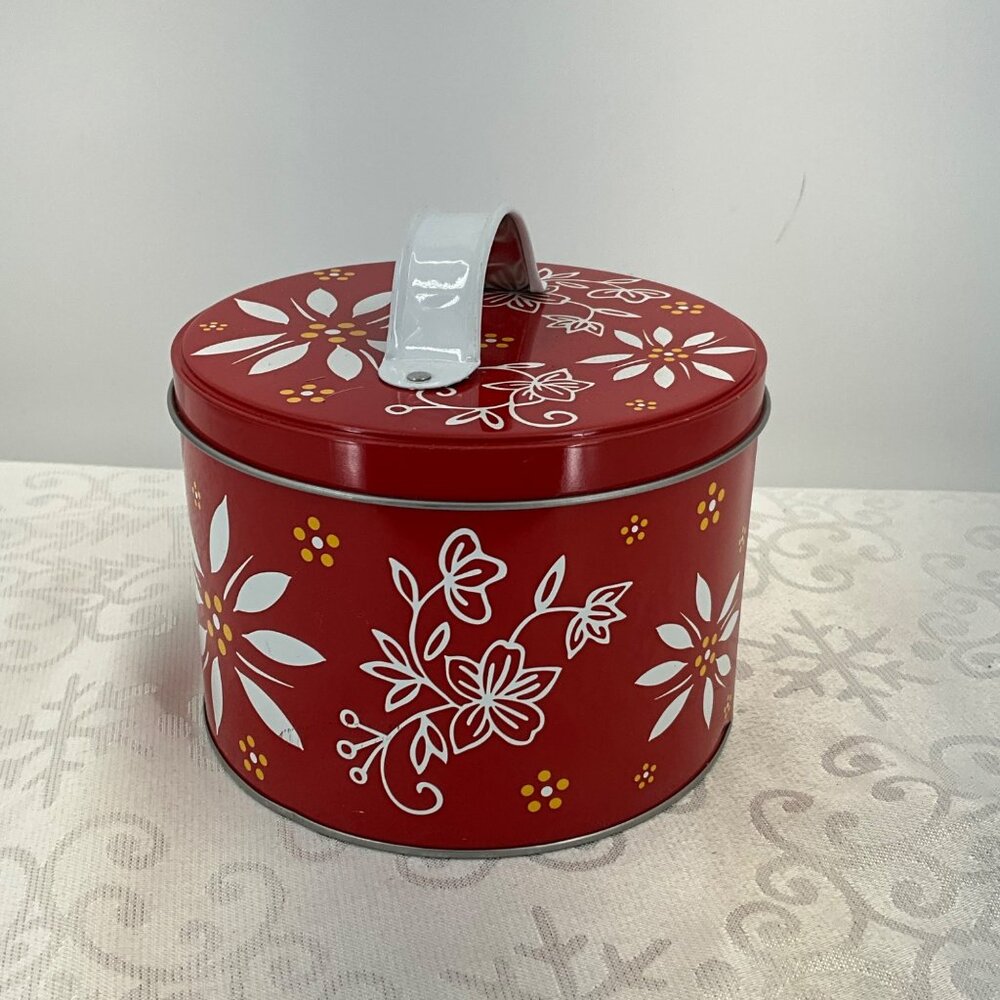 Temp-Tations By Tara Red Floral Metal‎ Tin With Lid & Handle